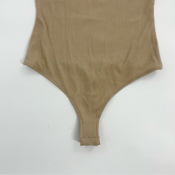 NWT FREE PEOPLE INTIMATELY TAN BODY SUIT NEUTRAL RIBBED SLEEVELESS HIGH NECK S - Picture 3 of 13